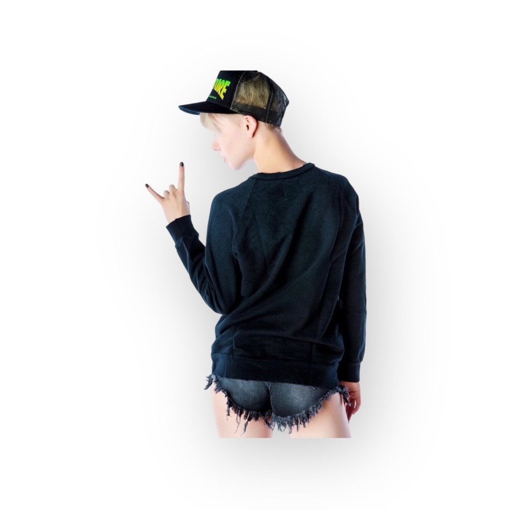 HTF: new UNIF ☻ Burn Me Weed Distressed Sweatshirt ☻ Flames ☻︎ Dirty Black ☻︎ M - Picture 3 of 17